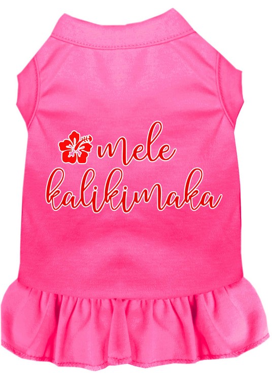 Mele Kalikimaka Screen Print Dog Dress Bright Pink XS